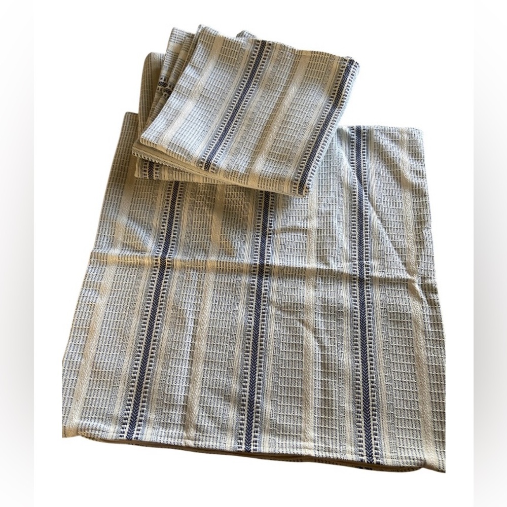 Set of 4 pillowcases size 23x23 new no tag, zipper, blue/off white stripes